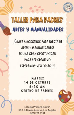 Arts and Crafts event flyer in Spanish