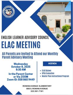ELAC Meeting flyer in English