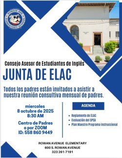 ELAC Meeting flyer in Spanish
