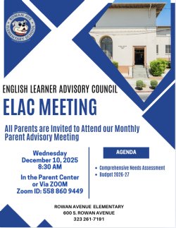 ELAC meeting flyer in English