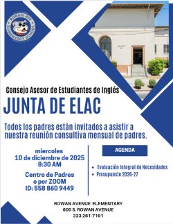 ELAC meeting flyer in Spanish