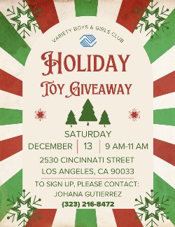 Holiday Toy Giveaway flyer in English