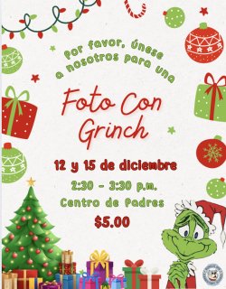 A Little Grinchmas photo event flyers in Spanish