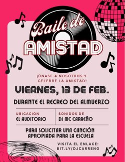 Friendship Dance flyer in Spanish
