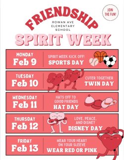 Friendship Spirit Week flyer in English