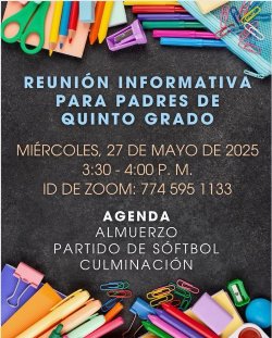 5th Grade Info Meeting flyer in Spanish