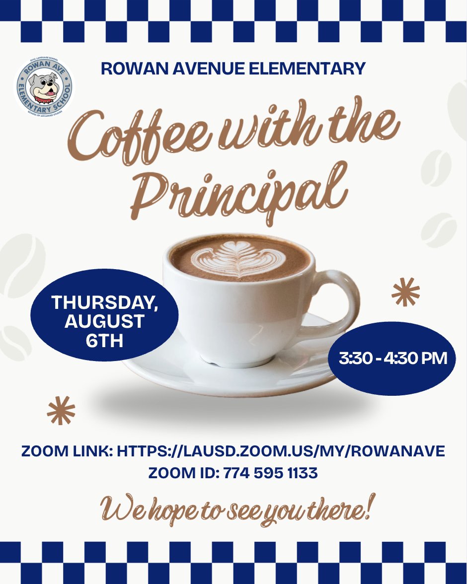 Aug 6 Coffee with the Principal flyer in English